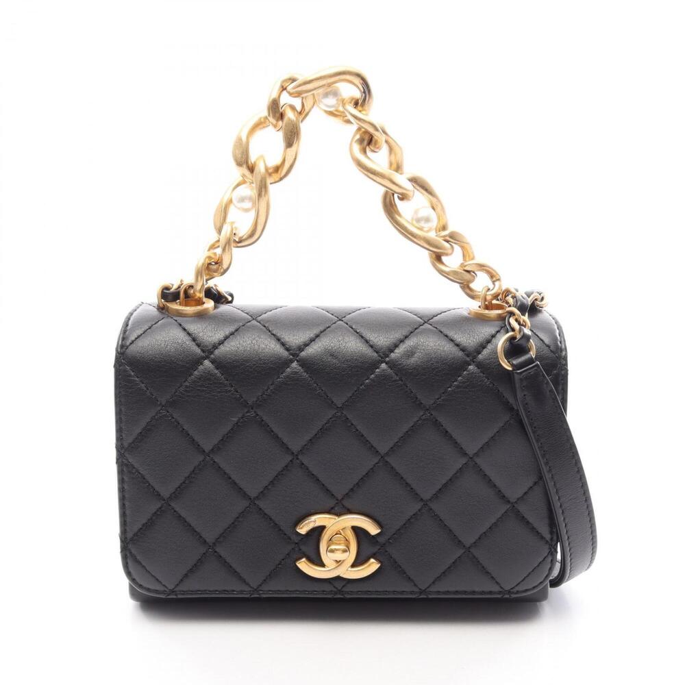 Chanel Matelassé 2-Way Shoulder Bag/Handbag, Lambskin Leather, Women's, Black